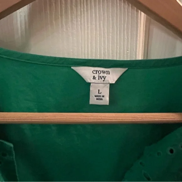 Crown & Ivy Green Ruffled Women's Top L - Picture 4 of 4